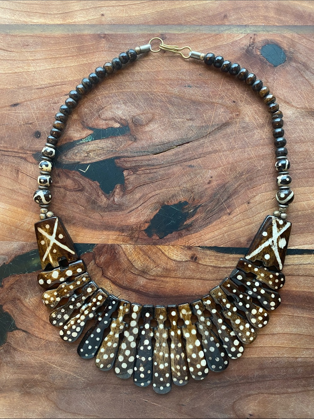 Vintage Batik Bone Fringe Collar Necklace